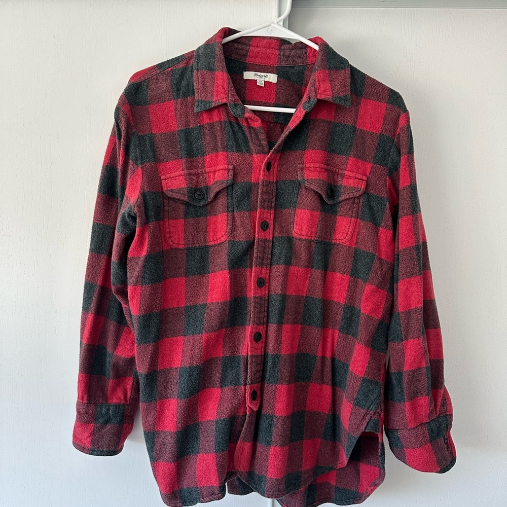 Red and Black Plaid Button-Up Shirt